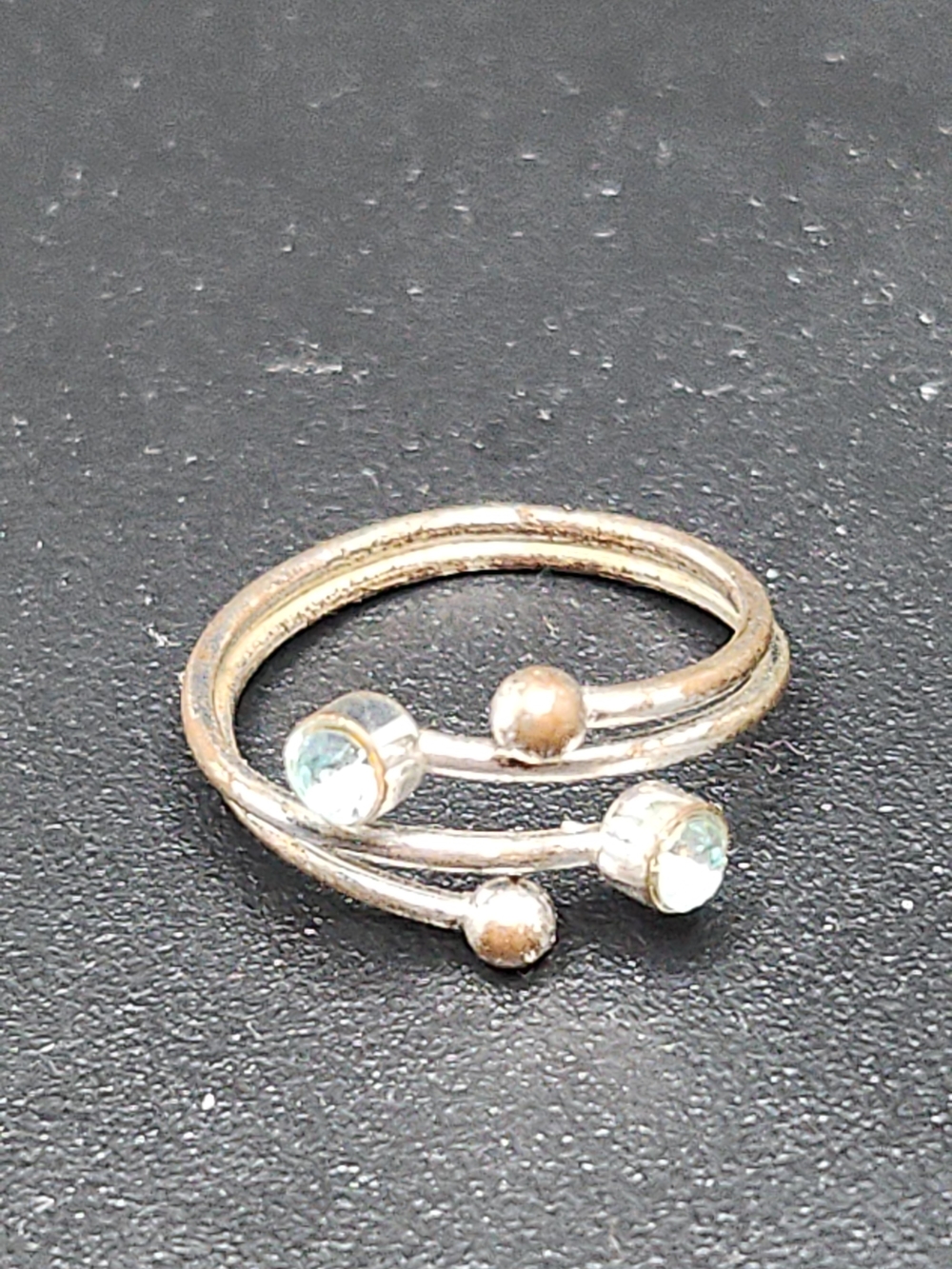 Adjustable Silver Open Wrap Ring with Light Blue Stones Toe Ring